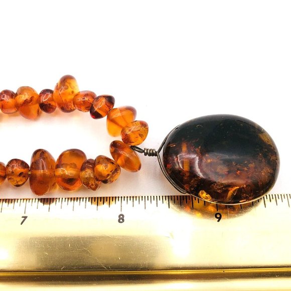 Vintage Baltic Amber Bead Necklace Sterling Silver 925 Oval Pendant Necklace - Picture 7 of 9